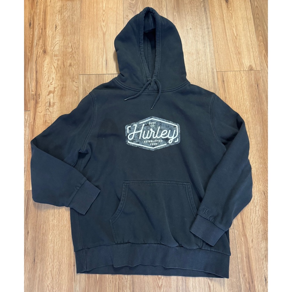 Hurley Mens Black Pullover Hoodie Sweatshirt Solid Large L L/S Drawstring